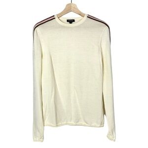 Worth Ivory Crew Neck Pullover Stripe Shoulder & Sleeve Wool Sweater S